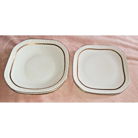 Wawel Poland Set of 4 1960’s Square Tiara Salad Plates and Bowls Gold Gilt Vtg - Picture 2 of 16